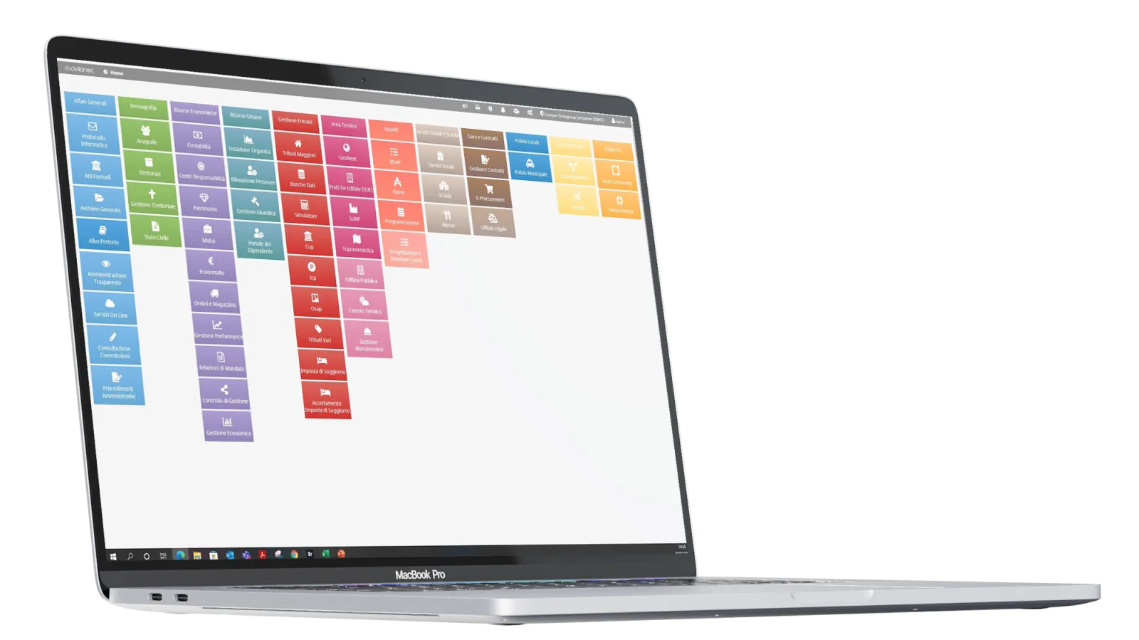 Dashboard Civilia Next con i moduli per le diverse aree dell’Ente